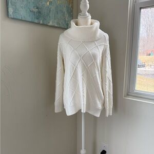 Calvin Klein Cream Cable Turtleneck Sweater cozy soft. Size medium